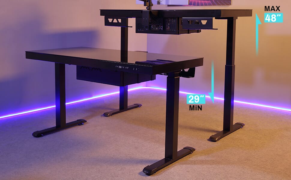 RGB GLASS DESK PC CASE DESK SIT STAND GAMING DESK